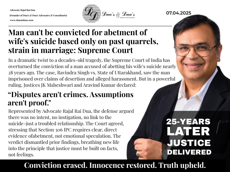 Supreme Court Acquits in Section 306 IPC | Case Defended by Advocate Rajal Rai Dua